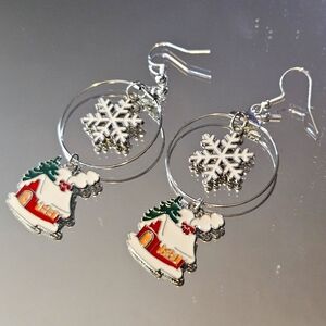 Festive Snowflake and Snow Covered Home Earrings